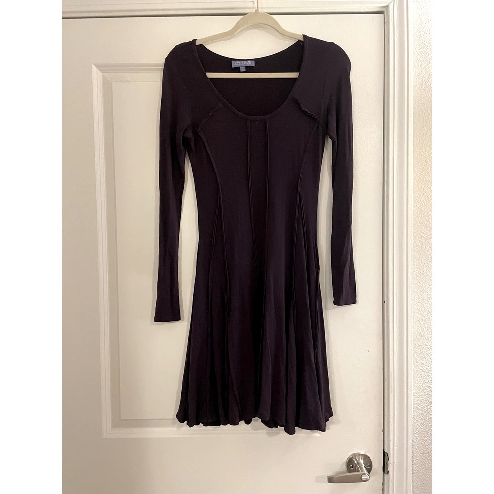 Vivienne Tam Purple Soft‎ Long Sleeve Fit & Flair Midi Casual Dress Petite - PP